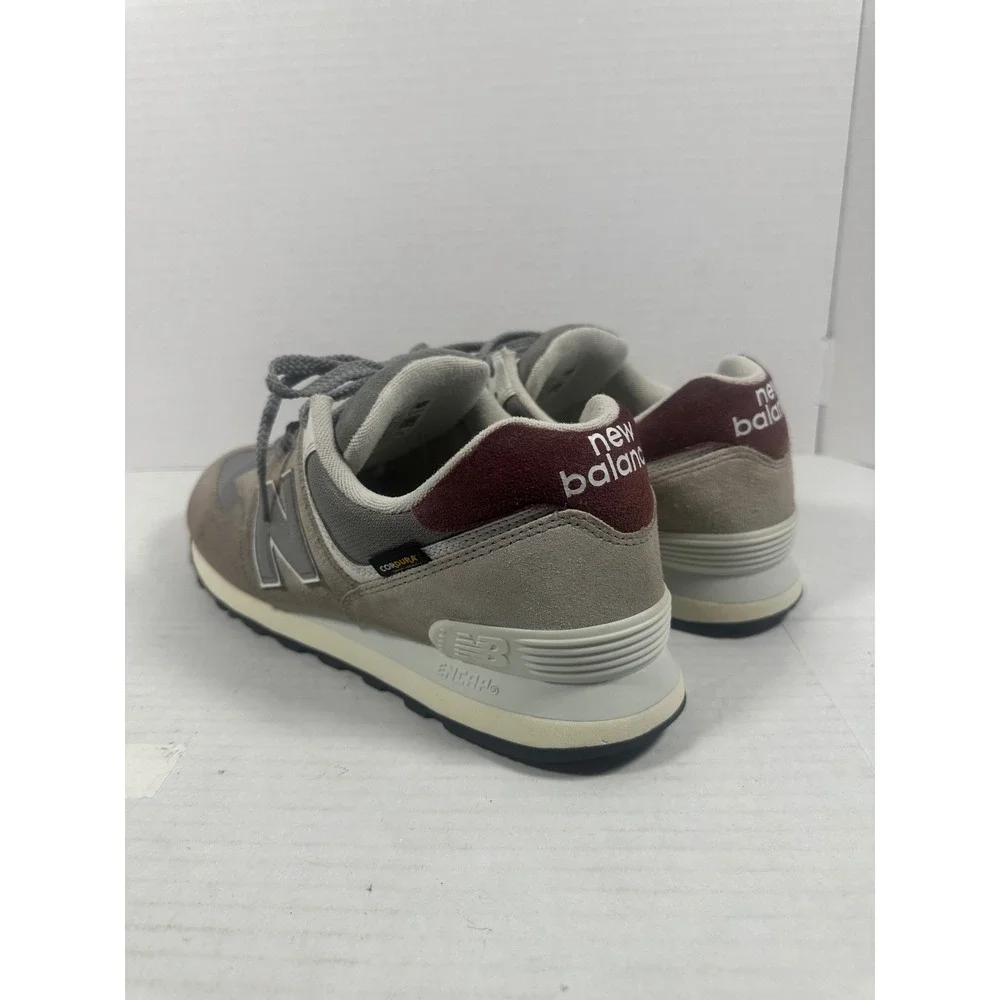 New Balance 574 Grey Burgundy Cordura Suede Sneakers U574KBR Mens 13 Womens 14.5